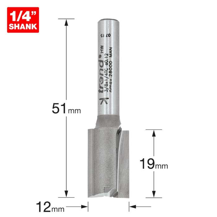 TREND 3/8X1/4TC Two Flute Cutter 12mm DIA. X 19mm Cut