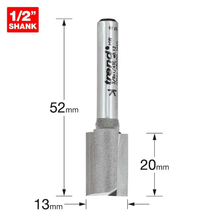 TREND 3/9X1/4TC Two Flute Cutter 13mm Dia. x 20mm Cut