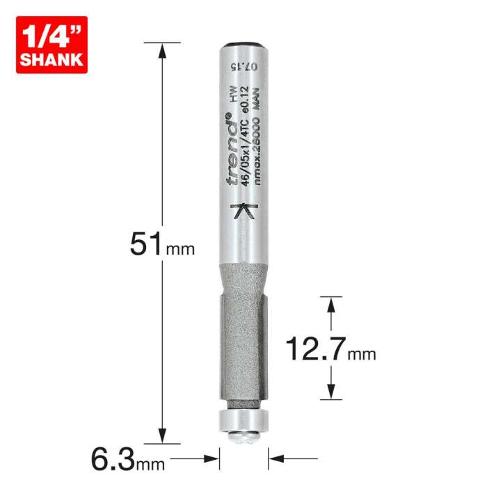 TREND 46/05X1/4TC GUIDED TRIMMER 6.3MM DIA. X 12.7MM CUT