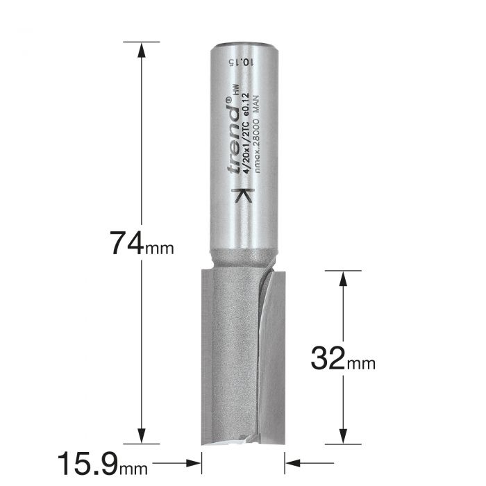TREND 4/20X1/2TC Two Flute Cutter 15.9mm DIA. X 32mm cut
