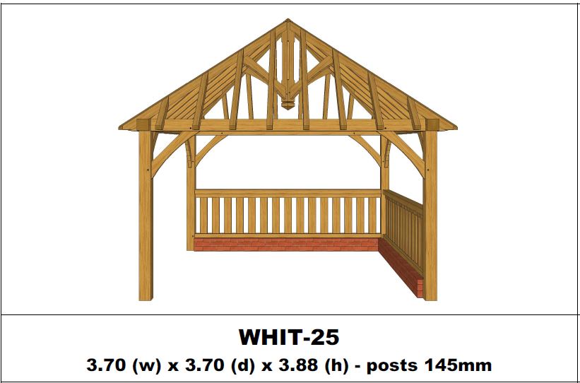 Stunning Green Oak Gazebo Kit -  3.70m x 3.70m x 3.88m (WHIT-25)