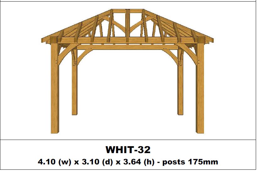 Stunning Green Oak Gazebo Kit -  4.10m x 3.10m x 3.64m (WHIT-32)