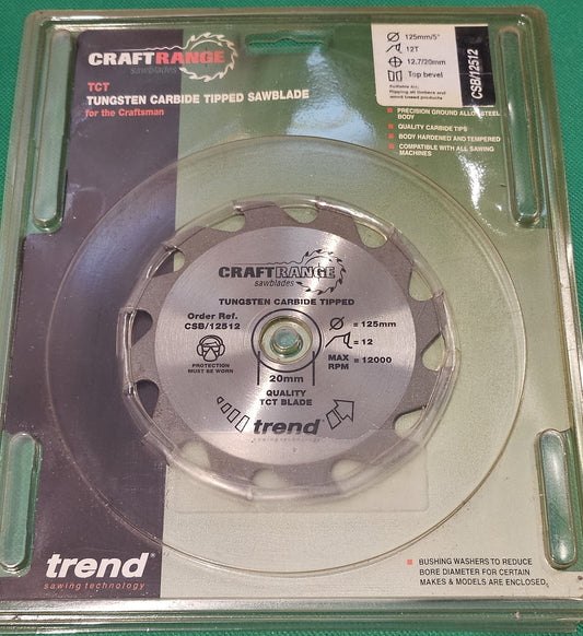 TREND CSB/12512 Craft Combination Saw Blade 125mm dia. X 12 Teeth X 20mm Bore X 2.4mm Kerf