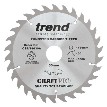 TREND CSB/18430A Craft Combination Saw Blade 184mm dia. X 30 Teeth X 30mm Bore X 2.6mm Kerf