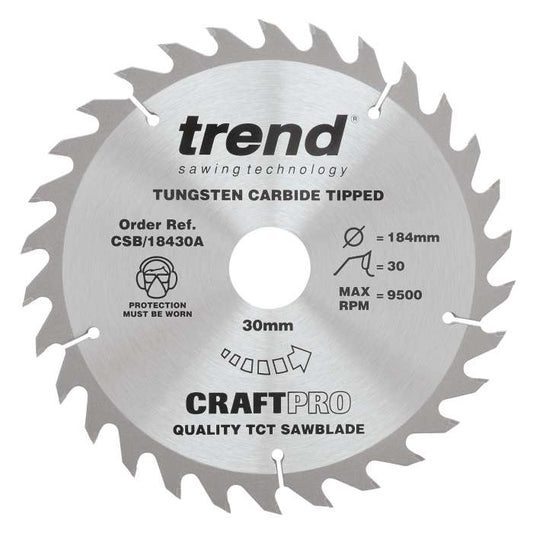 TREND CSB/18430A Craft Combination Saw Blade 184mm dia. X 30 Teeth X 30mm Bore X 2.6mm Kerf